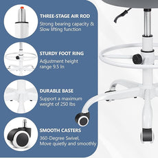Primy Armless Tall Desk Chair, Adjustable Height and Footring, Mid-Back Ergonomic Standing Desk Chair Mesh Rolling Tall Chair for Art Room, Office or Home (Gray)