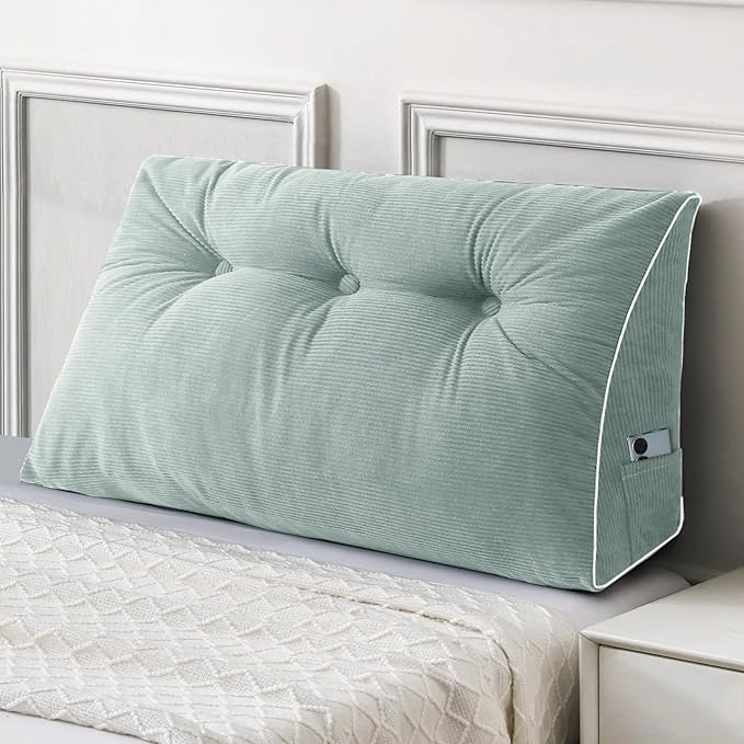 Sasttie Headboard Pillow Twin/Twin XL, Wedge Pillow Headboard for Dorm, Triangular Daybed Backrest Cushion for Sitting or Reading in Bed, with Removable Washable Cover, Mint Green