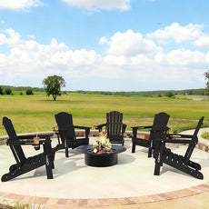 Adirondack Chair Set of 2, Folding All-Weather Outdoor HDPE Patio Chair with Cup Holder, Black