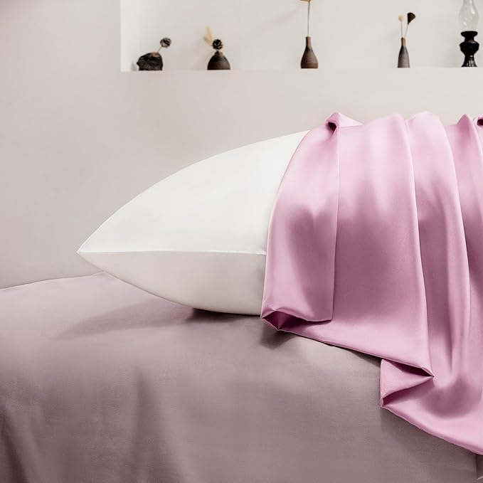 EXQ Home Silky Satin Pillowcase for Hair and Skin,Soft Cooling Pillow Cases Queen Size Set of 2 Satin Pillow Case with Envelope Closure Pink