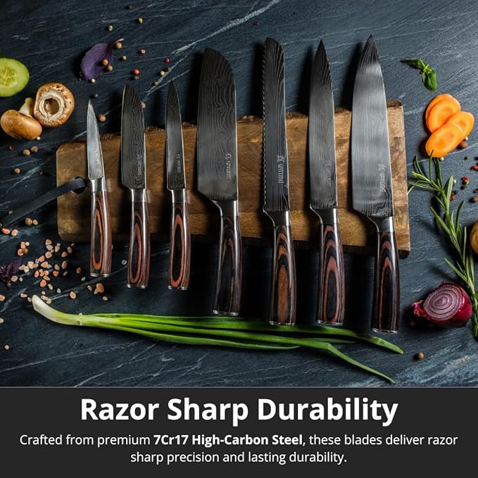 Yatoshi Professional Kitchen Knife Set, 15 Pieces, High Carbon Stainless Steel, Ergonomic Handle