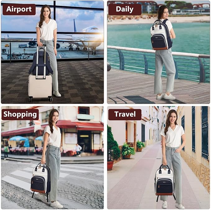 Laptop Backpack for Women Work Bookbag: 17.3 Inch College Backpacks with USB Charger School Book Bag Waterproof Travel Computer Back Pack Anti-Theft Casual Bookbags for Girls Teacher Nurse Navy Blue