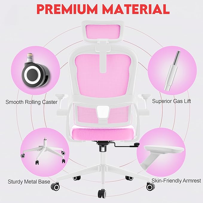 Ergonomic Office Chair - 400LB Comfy Desk Chairs with Adjustable Headrest and Lumbar Back Support, Mesh Computer Chairs with Wheels and Arms for Home Office, Study