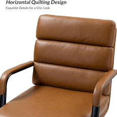 HULALA HOME Modern Faux Leather Home Office Chair with Tilt Lock & Metal Base, Desk Chair with Wheels & Padded Cushion, 360° Swivel Wide Seat Computer Task Chair, Camel