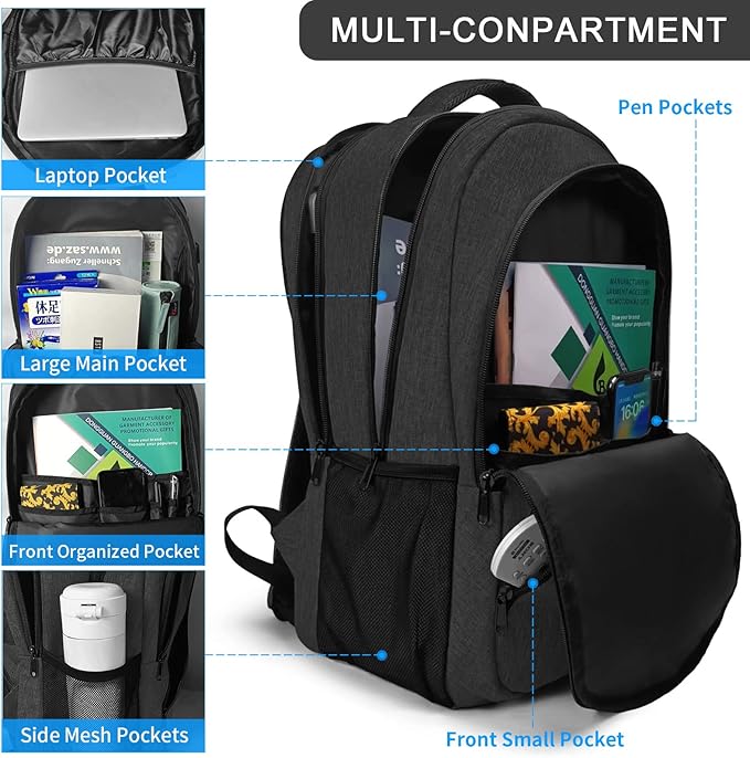 SMONT 17 Inch Large Laptop Backpack for Men, Mens Business Bookbag for Computer Office Tech Commuter Work with USB Charging Port Anti Theft Water Resistant Dark Grey