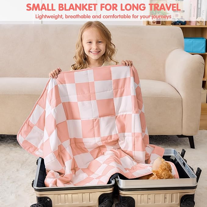 yescool Pink Checkered Weighted Blanket 5 Pounds Plaid Weighted Throw Blanket, Heavy Blanket for Sleeping, Tartan Bed Throw Blanket Gift for 40-60lbs, 36"x48"