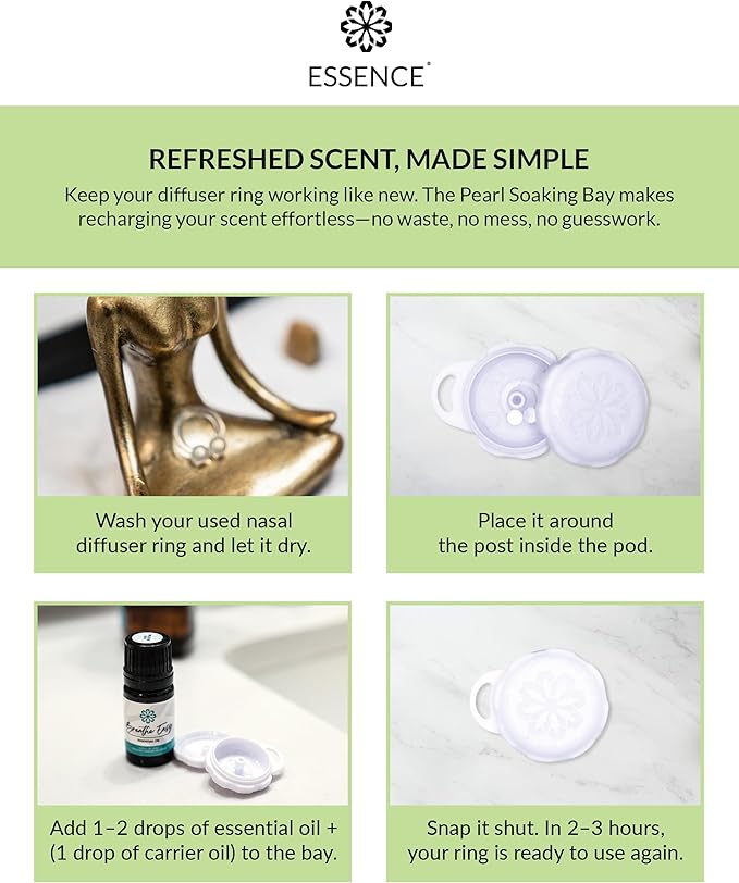 Essence Pearl Travel Case - Wearable Aromatherapy Kit with Nasal Diffuser Rings, Soaking Bay, and 5mL Essential Oil – Portable Wellness Gift Set for On?The?Go Self Care