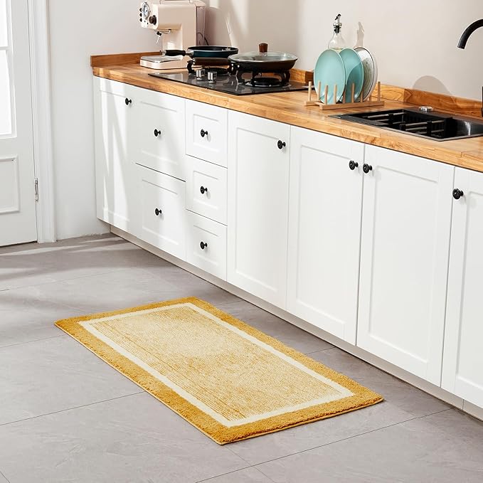 CozeCube Bath mats for Bathroom Non Slip, Fluffy Absorbent Microfiber Bath mat Washable, Aesthetic Bathroom Rugs, Long Harvest Gold Bath mat, Harvest Gold, 47" x 24"