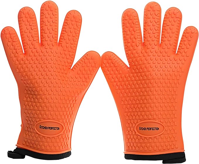 KITCHEN PERFECTION Silicone Smoker Oven Gloves -Extreme Heat Resistant BBQ Gloves -Handle Hot Food Right on Your Smoker Grill Fryer Pit|Waterproof Oven Mitts Grill Gloves |Superior Value Set+3 Bonuses