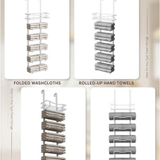 Hanging Towel Racks for Bathroom No Drill - Over The Door 6-Tier Bath Towel Storage Organizer for Small Bathrooms - Back Door Large Tiered Towel Holder Hanger for Rolled Towels RV Camper White