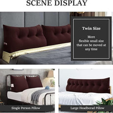 Headboard Wedge Pillow Large Bolster Reading Pillows for Sitting in Bed Adult,Velvet Triangular Cushion Backrest Lumbar Back Support Upholstered Daybed Sit Up Book Pillows(Dark Burgundy,Twin)