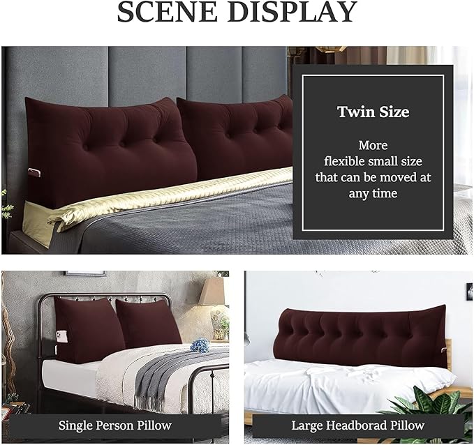 Headboard Wedge Pillow Large Bolster Reading Pillows for Sitting in Bed Adult,Velvet Triangular Cushion Backrest Lumbar Back Support Upholstered Daybed Sit Up Book Pillows(Dark Burgundy,Twin)