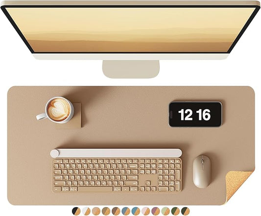 YSAGi Double-Sided Desk Pad, Leather Desk Mat, Eco Cork Desk Pad Protector, Large Mouse Pad for Desk, Waterproof Desk Blotter Pad, Writing Pad for Office/Home(23.6"x13.7",Apricot)