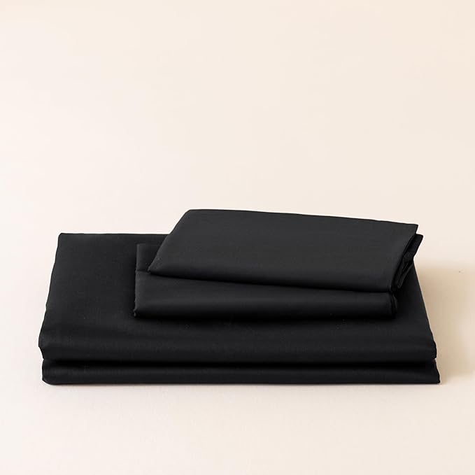 HeimenAogo Egyptian Cotton Duvet Cover King Size Sateen Weave, Silky Soft and Breathable Bedding Set with Zipper Closure, Long Staple Cotton Bed Linen Pure Black 3Pcs (104"×90")