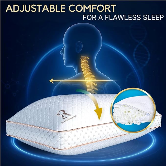Royal Therapy 2-Pack King Memory Foam Pillow, Adjustable Shredded Odor-Free Pillow for Neck & Shoulder Pain Relief, Support for Back, Stomach, Side Sleepers, AirFlowPRO