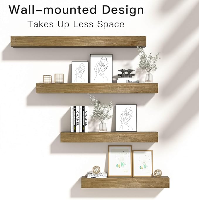 Fireplace Mantel Shelve, Solid Wood Baked Finish Wall-Mounted Floating Shelf for Over Fireplace, Handcrafted Floating Fireplace Mantels with Wooden Bracket, 72x 8 x 6 Inches