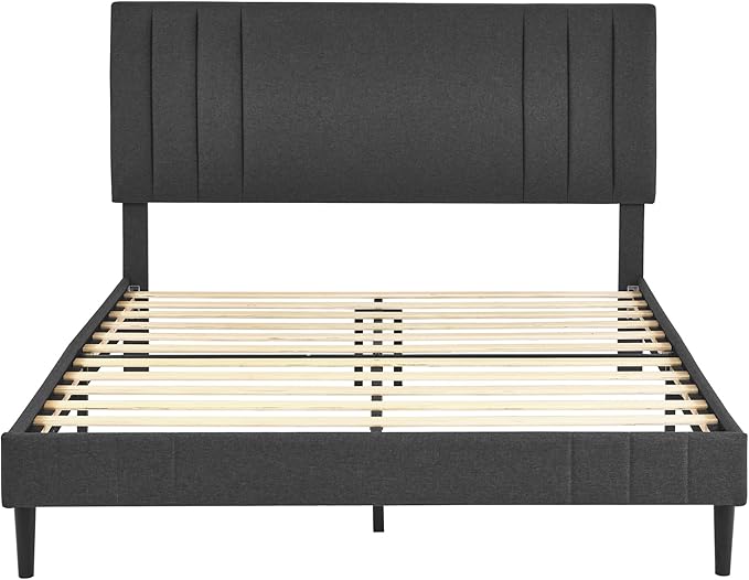 Decoro Chicago Modern Tufted Upholstered Platform King Size Bed Frame, Dark Grey