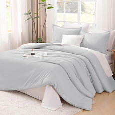 Litanika Comforter Set, Lightweight Solid Bedding Comforter Set, Fluffy Down Alternative Bed Set, Light Grey, King
