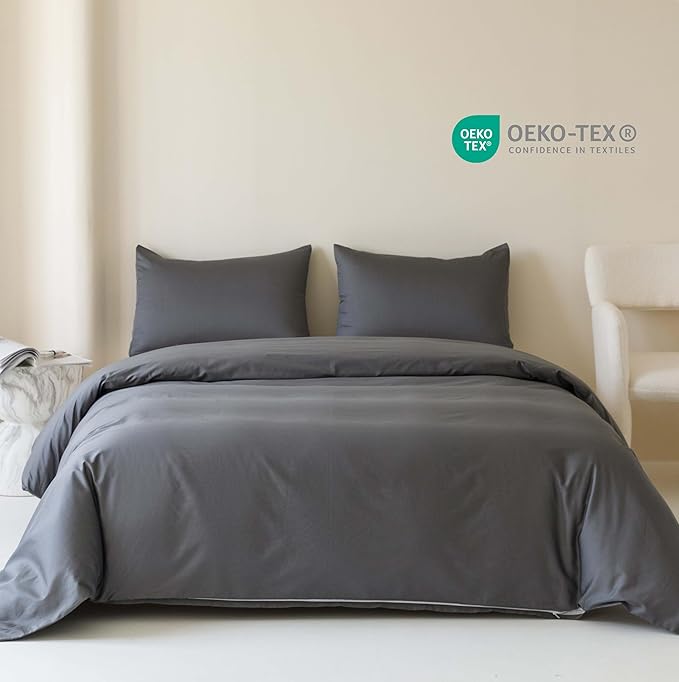 HeimenAogo Egyptian Cotton Duvet Cover Twin/Twin XL Sateen Weave, Silky Soft and Breathable Bedding Set with Zipper Closure, Long Staple Cotton Bed Linen Stormy Grey 2Pcs (68"×90")