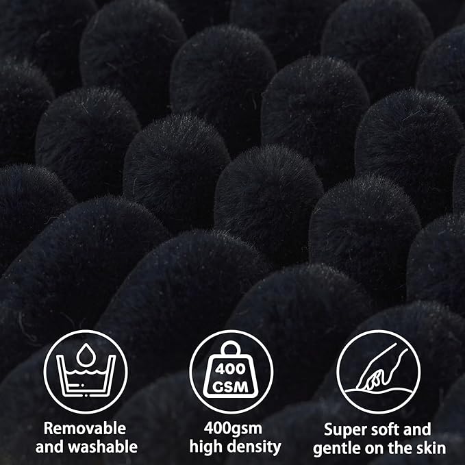 Headboard Pillow + A Long Neck Roll Pillow Body Pillow，Faux Fur Headboard Wedge Pillow with Removable Cover (Black, Queen：59x8x20 inches)
