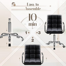 Furmax Mid-Back Office Task Chair Ribbed PU Leather Executive Chair Modern Adjustable Home Desk Chair Retro Comfortable Work Chair 360 Degree Swivel with Arms (Black)