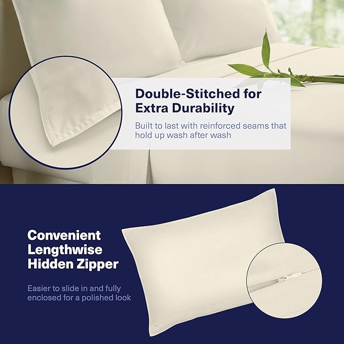 Kickoff Viscose Bamboo Sheets Twin Size 3-pc 100% Organic Bamboo Viscose Bed Cooling Sheets Twin Size Set Cool Bedding for hot Sleepers Sheet, Flat, Fitted, Pillowcase (Buttercream, T) KickoffHome