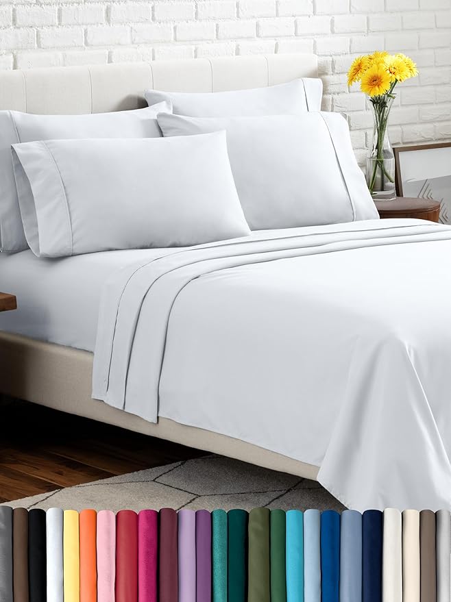 Bare Home Hotel Luxury Cal King Sheet Set, Extra Soft, 6 Piece Set, Deep Pockets, Easy Fit, Cooling & Breathable, Wrinkle, Fade, Stain Resistant, Includes 4 Pillowcases (California King, White)