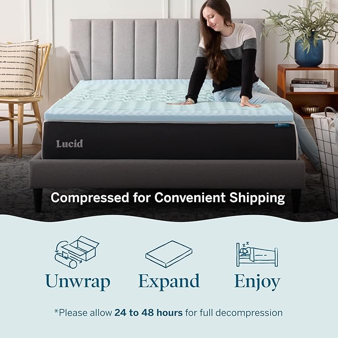 LUCID Mattress Topper, Twin XL, 2 Inch, Memory Foam Mattress Topper - 5 Zone Gel Infusion - CertiPUR Certified Foam