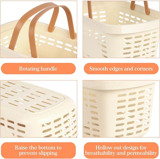 Plastic Shower Caddy Portable,Tote Storage Organizer Basket Bin with Handle for Bathroom,Dorm,College,Camp,Travel,1 Pack,Cream