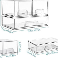 Vtopmart Stackable Storage Drawers Set of 3,Clear Plastic Organizer Bins for Makeup, Cosmetics, Beauty Supplies,Ideal for Vanity, Bathroom,Cabinet,Pantry Organization