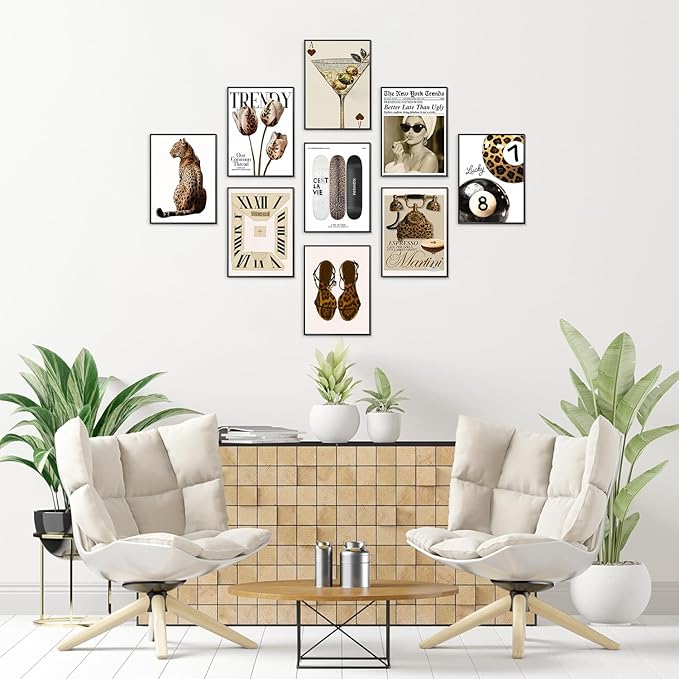 Trendy Leopard Wall Art Set of 9, Aesthetic Cheetah Wall Decor Paintings,Fashion Leopard Y2k Preppy Cheetah Posters Prints Pictures for Apartment Dorm Living Room Home Decor 8x10 Inch Unframed