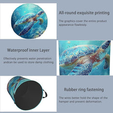 SeaTurtle Ocean Laundry Hamper,Coral Dirty Clothes Laundry Basket with Handles Waterproof Oxford Cloth Storage Basket for College Dorms Bathroom Bedroom 16