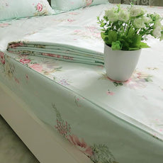 FADFAY Bed Sheet Set Green Floral Cotton Sheets 4-Piece Twin Size