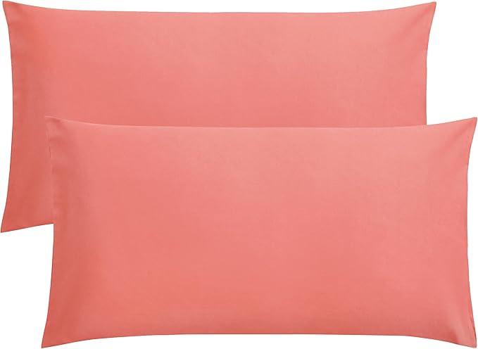 FLXXIE 2 Pack Microfiber King Pillow Cases, 1800 Super Soft Pillowcases with Envelope Closure, Wrinkle, Fade and Stain Resistant Pillow Covers, 20x36, Coral