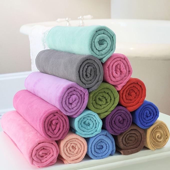 JML Microfiber Towels, Bath Towel Sets (6 Pack, 27" x 55") - Extra Absorbent, Fast Drying, Multipurpose for Bath, Swimming, Fitness, Sports, Yoga, Grey, Yellow, Green
