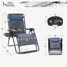 PHI VILLA XXL Oversized Padded Zero Gravity Chair Set of 2, Foldable Patio Recliner, 30
