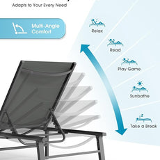 Ciokea Aluminum Outdoor Lounge Chair Set of 4- No Assembly Needed, Foldable Patio Chaise Lounge with 5 Adjustable Positions, Reinforced Frame for Extra Durability, Pool Beach Lounge Chair,Grey