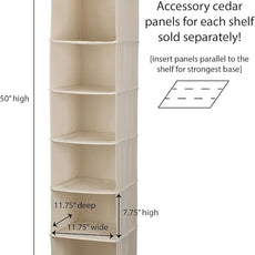 Household Essentials Cedarline 6-Shelf Hanging Closet Organizer, Heavy-Duty Cotton Canvas, Breathable, Versatile, Compact, Perfect for Rod or Wire Closets, Natural