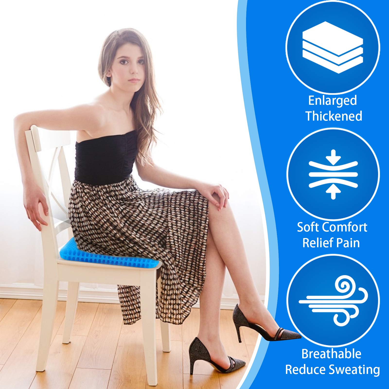 Gel Seat Cushion for Long Sitting (Large & Thick), Soft & Breathable, Gel Cushion for Wheelchair, Gel Chair Cushion for Hip Pain, Gel Seat Cushion for Office Chair (Black Cover) Dormly