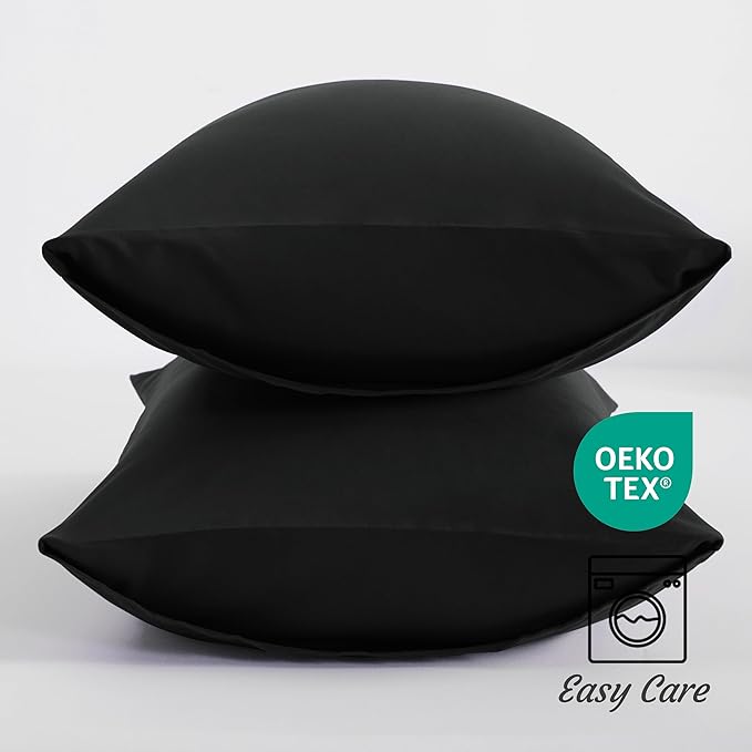 NTBAY Standard Pillow Cases Set of 2, 2 Pack Brushed Microfiber 20x26 Pillow Cases, Soft, Wrinkle, Fade, Stain Resistant Black Pillow Cases with Envelope Closure, 20x26 Inches, Black