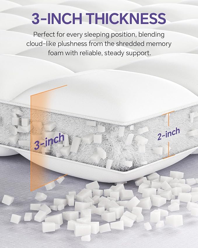 Dual Layer 5 Inch Memory Foam Mattress Topper Queen - 3 Inch Pillow Top Mattress Pad and 2 Inch Gel Memory Foam, 7-Zone Egg Crate Mattress Topper