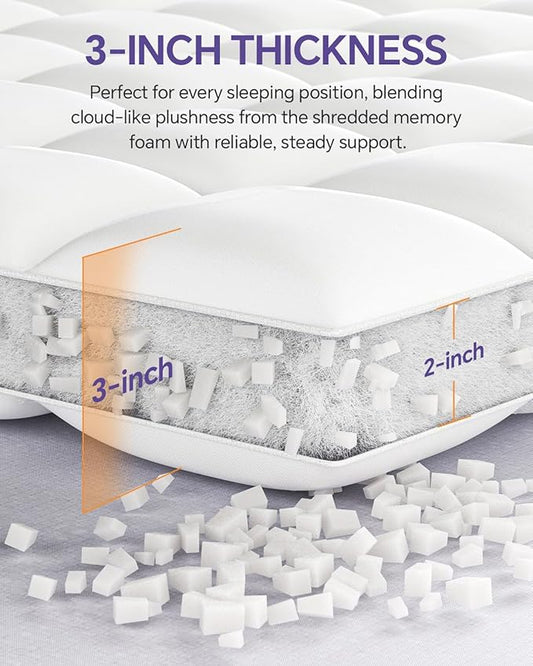 Dual Layer 5 Inch Memory Foam Mattress Topper Queen - 3 Inch Pillow Top Mattress Pad and 2 Inch Gel Memory Foam, 7-Zone Egg Crate Mattress Topper
