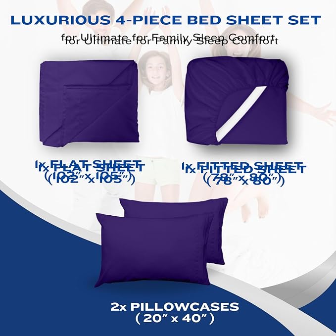 DREAMCARE California King Sheet Sets - Cooling Bed Sheets - 4pcs Set - up to 15" Deep Pocket Cal King Sheets - California King Sheets - Soft & Lasting 100% Brushed Polyester with Side Pocket - Purple DREAMCARE