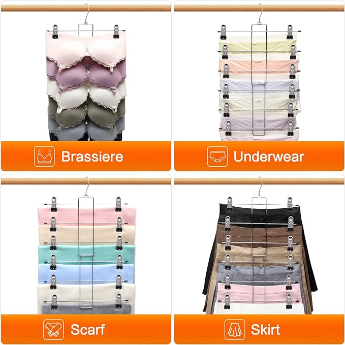 4 Pack Pants-Hangers-Space-Saving,6 Tier-Closet-Organizers-and-Storage Skirt Hooks with Clips,Closet-Organizer-Clothes-Organization-and-Storage Jeans Scarf Holder,College-Dorm-Room-Essentials Decor