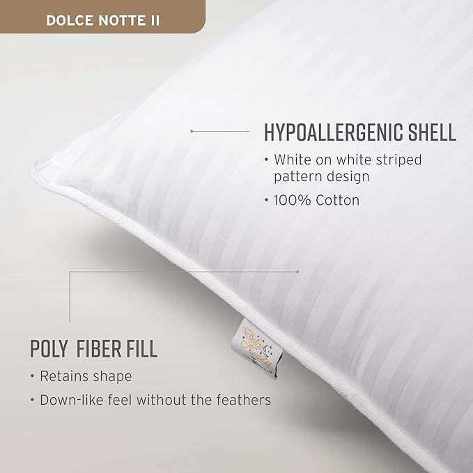 Sobel Westex: Dolce Notte II Stomach, Side and Back Sleeper Bed Pillow for Sleeping | Hotel and Resort Quality | Hypoallergenic, Down Like Fill, Soft Loft (Standard Size)