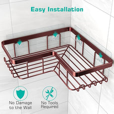 YASONIC Corner Shower Caddy, 3-Pack Adhesive Shower Caddy with Soap Holder and 12 Hooks, Rustproof Stainless Steel, No Drilling Wall Mounted Rack Organizer, for Bathroom, Bronze