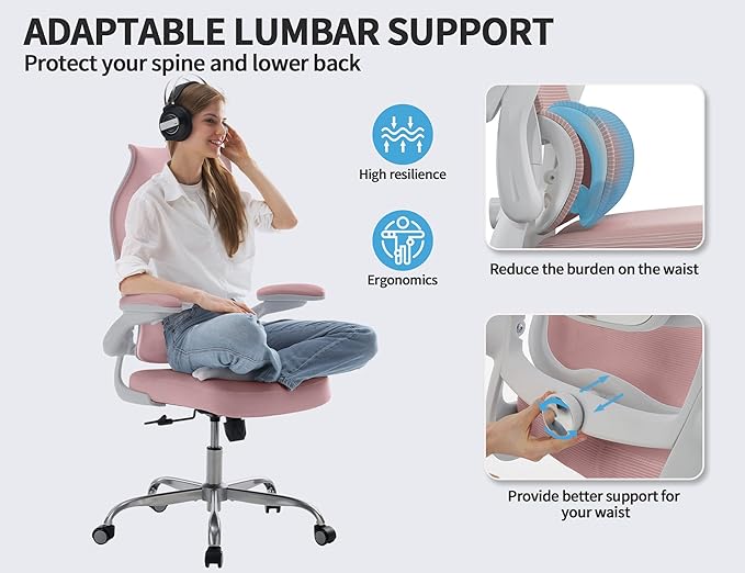 TRALT Ergonomic Office Chair - Desk Chair with Wave High Back Adjustable Lumbar Support Computer Chair - Gaming Chairs Mesh Backrest and PU Leather Seat (PIK)