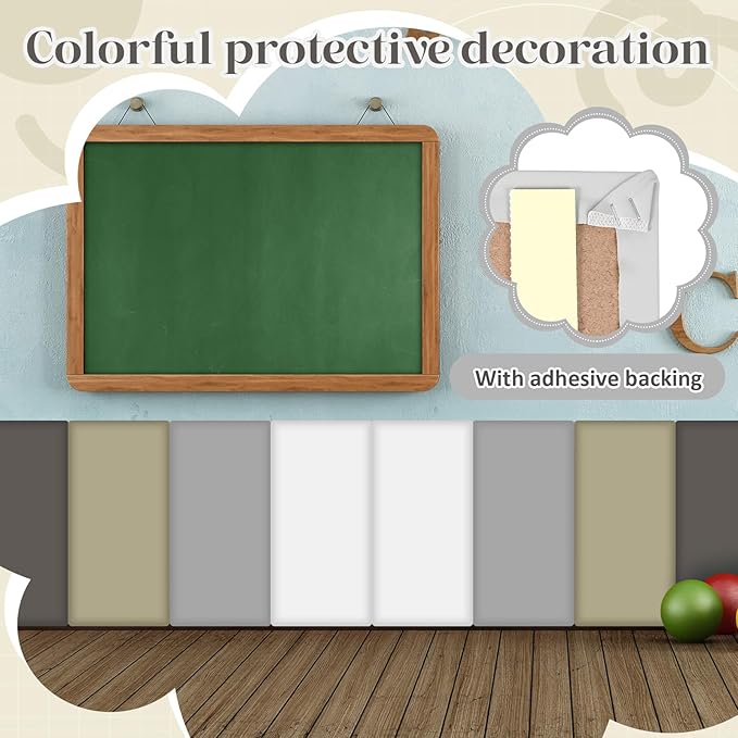 8 Pack Wall Padding for Playroom Peel and Stick Headboard 15.75" x 7.87" x 1.18" 3D Anti Collision Upholstered Wall Panels Self Adhesive Headboard Panel for Protection (Gray Colors)