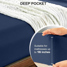 FreshCulture King Fitted Sheet Only - Hotel Quality Fitted Sheet King Size - Ultra Soft & Breathable - Brushed Microfiber - Deep Pocket - Cooling Fitted Sheets for King Size Bed (Navy Blue)