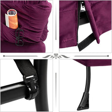 HollyHOME Lazy Chair with Foldable Ottoman, Accent Comfy Lounge Armchair and Folding Footrest Stool, Leisure Sofa Reading Chair and Footstool for Living Room, Bedroom, Dorm,Velvet Purple